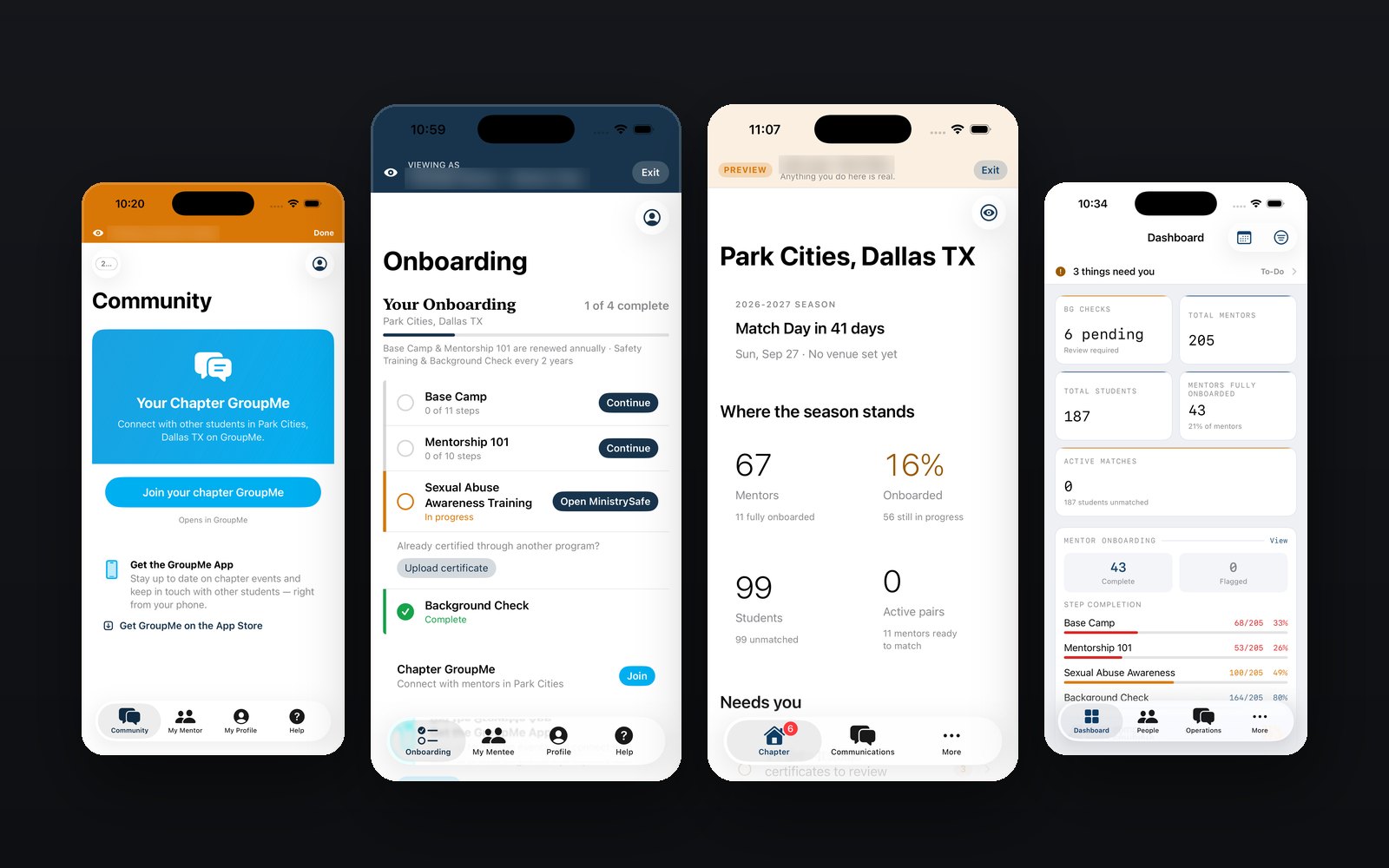 Ascent Mentors iOS app screens